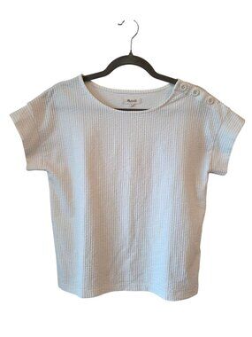 MADEWELL Textured White Button Shoulder Top Womens XS Cotton Blend